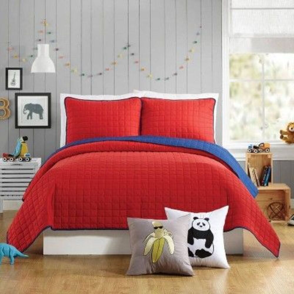 Urban Playground - 3Pc Full/Queen Ayer Reversible Kids' Quilt Set Red Red